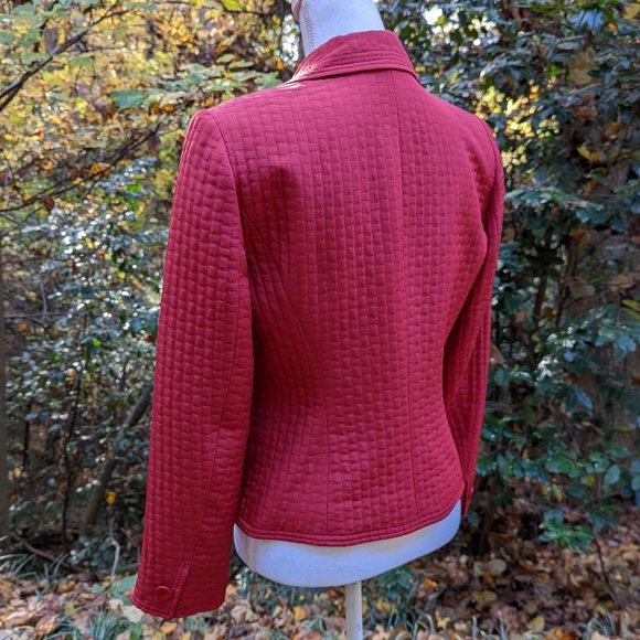 ELLEN TRACY Silk Wool Quilted Suit Jacket Blazer Red Size 8 - Picture 6 of 10